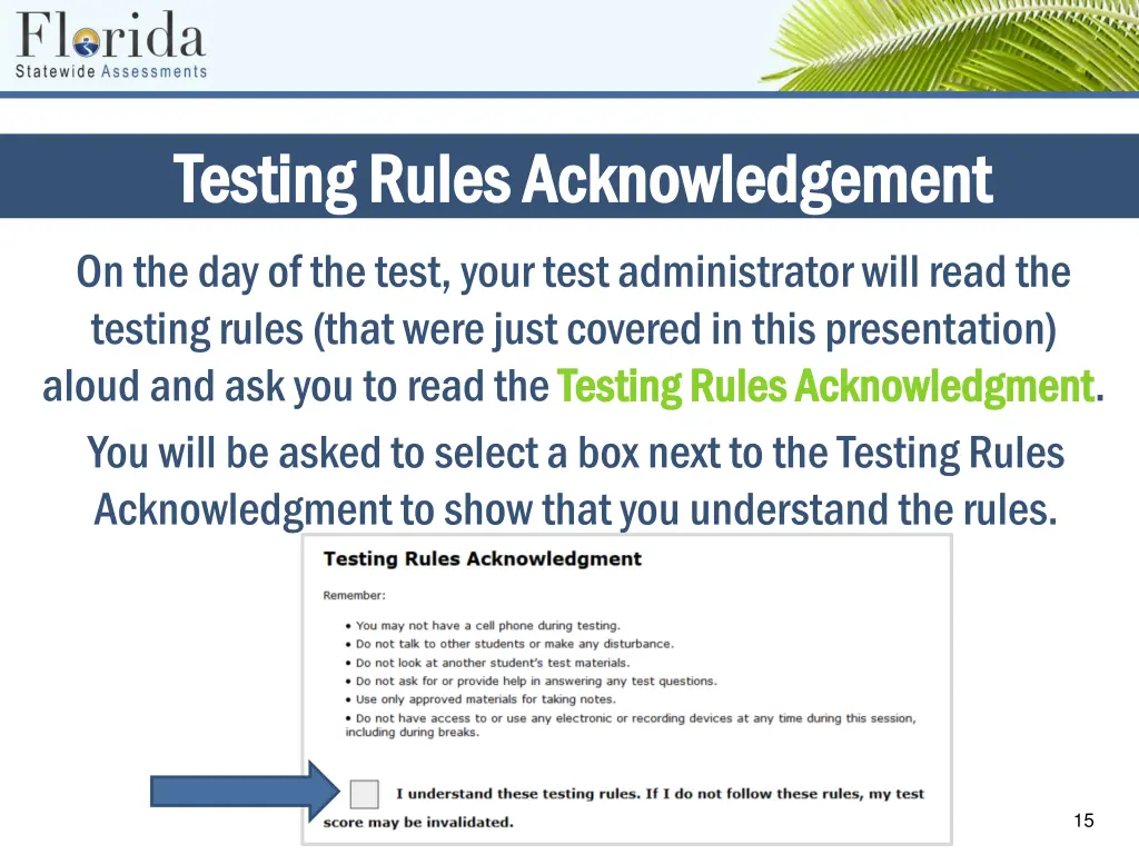 testing rules acknowledgement testing rules