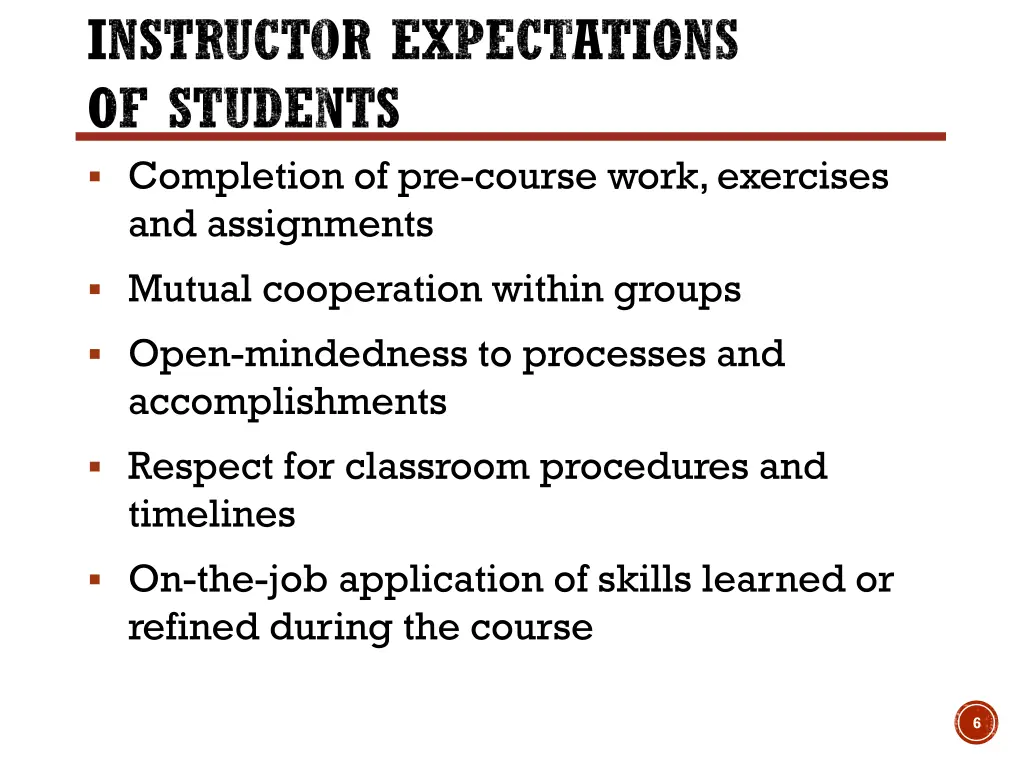 instructor expectations of students completion