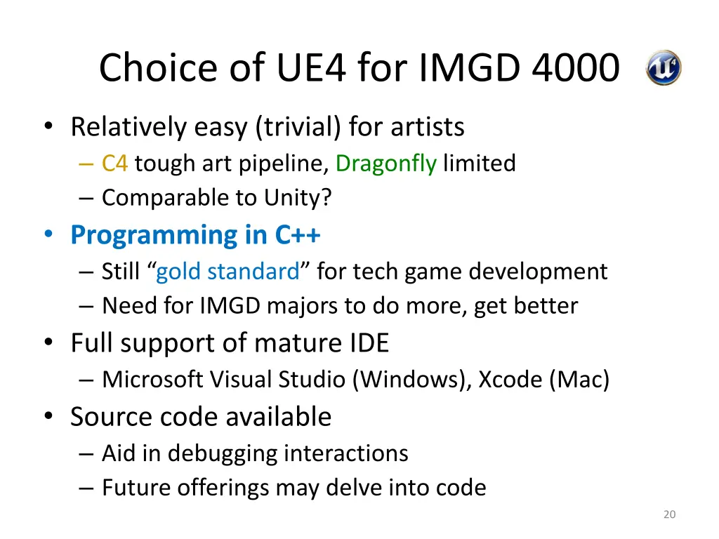 choice of ue4 for imgd 4000