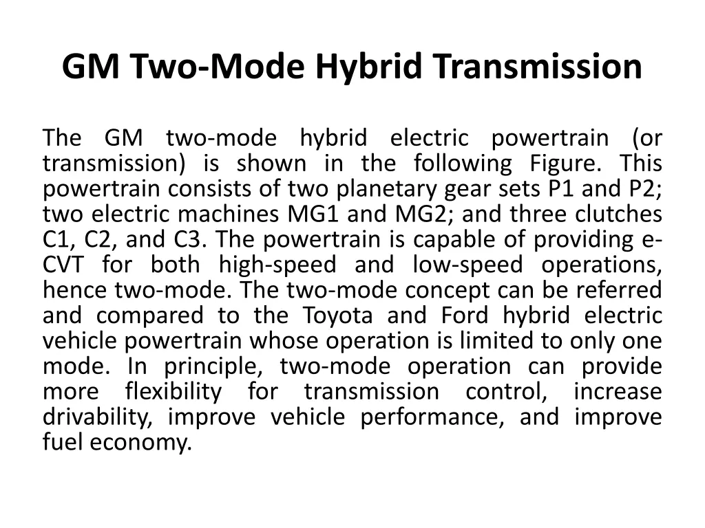 gm two mode hybrid transmission