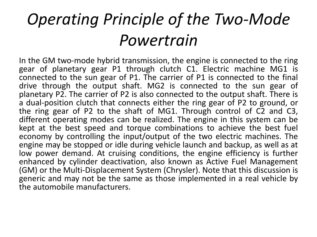 operating principle of the two mode powertrain