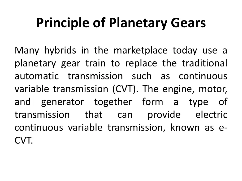 principle of planetary gears