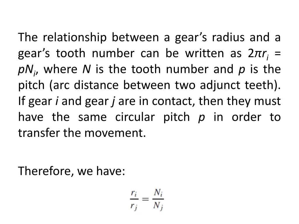 the relationship between a gear s radius