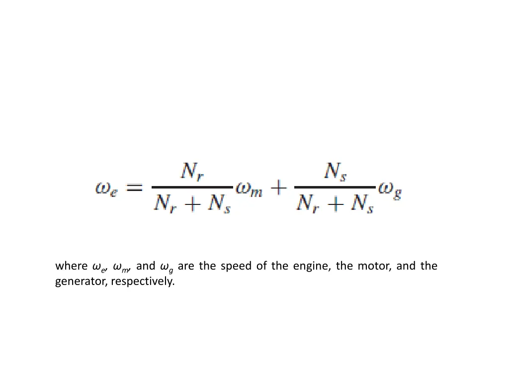 where e m and g are the speed of the engine