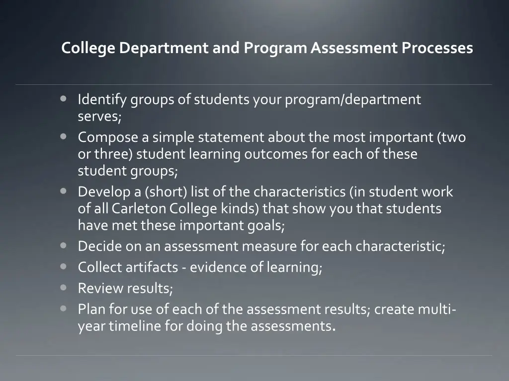 college department and program assessment