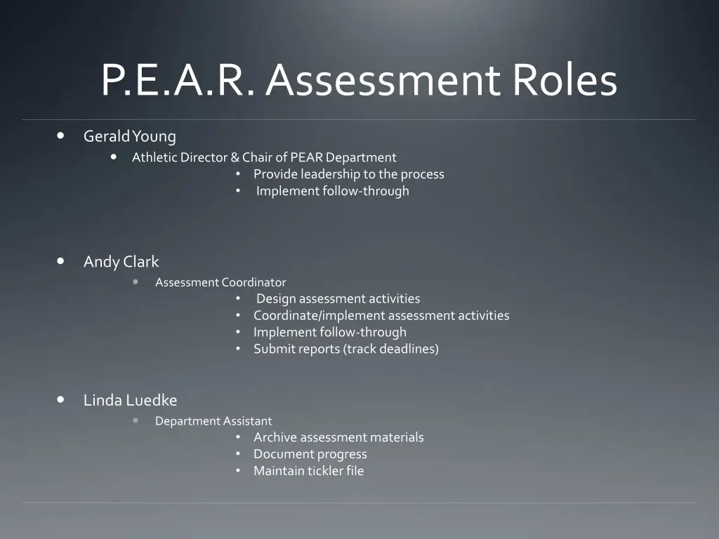 p e a r assessment roles