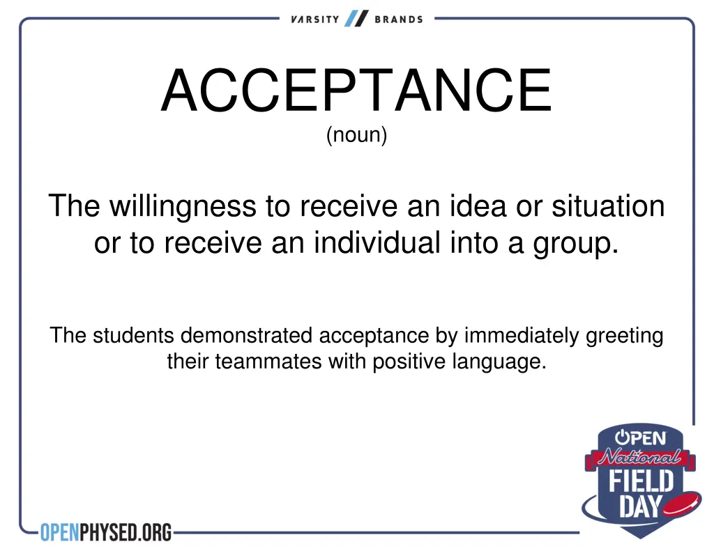 acceptance noun