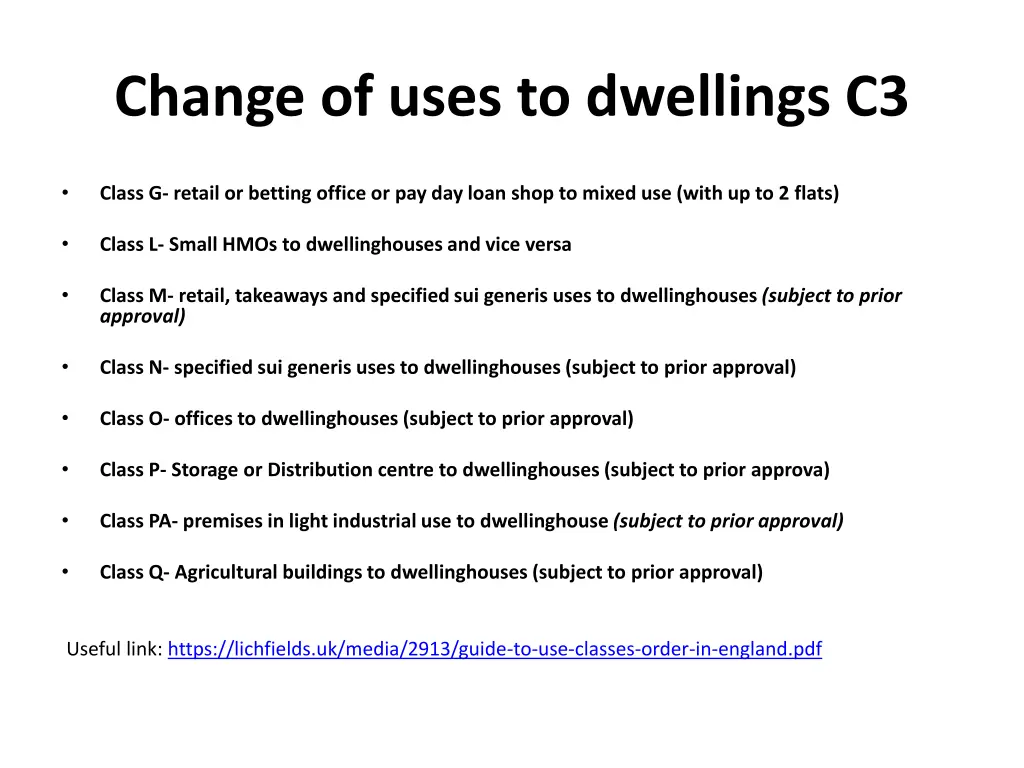 change of uses to dwellings c3