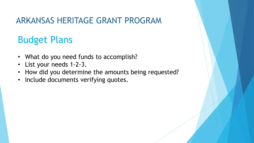 arkansas heritage grant program budget plans