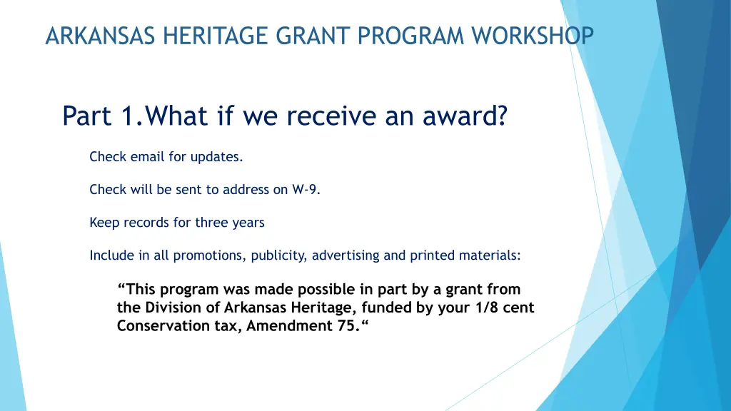 arkansas heritage grant program workshop 1