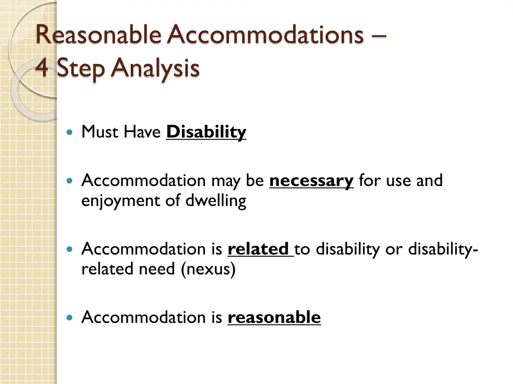 reasonable accommodations 4 step analysis