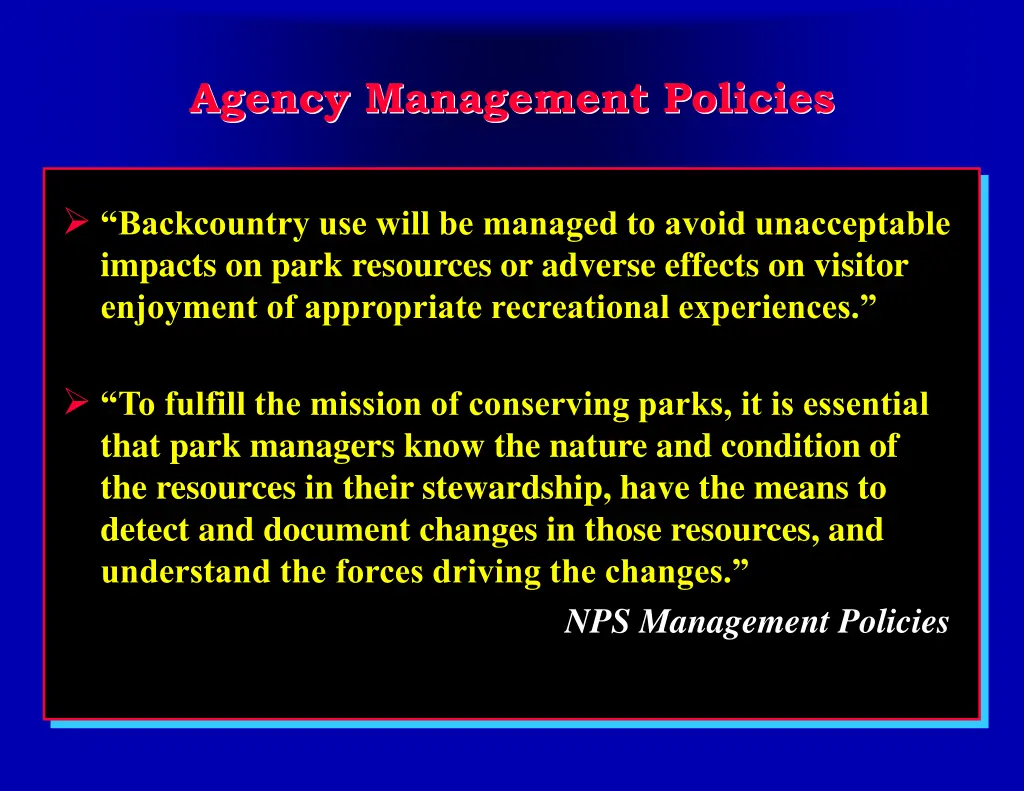 agency management policies