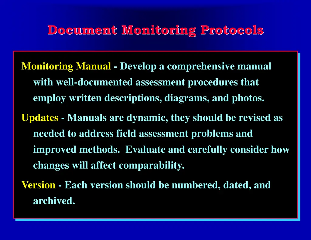 document monitoring protocols