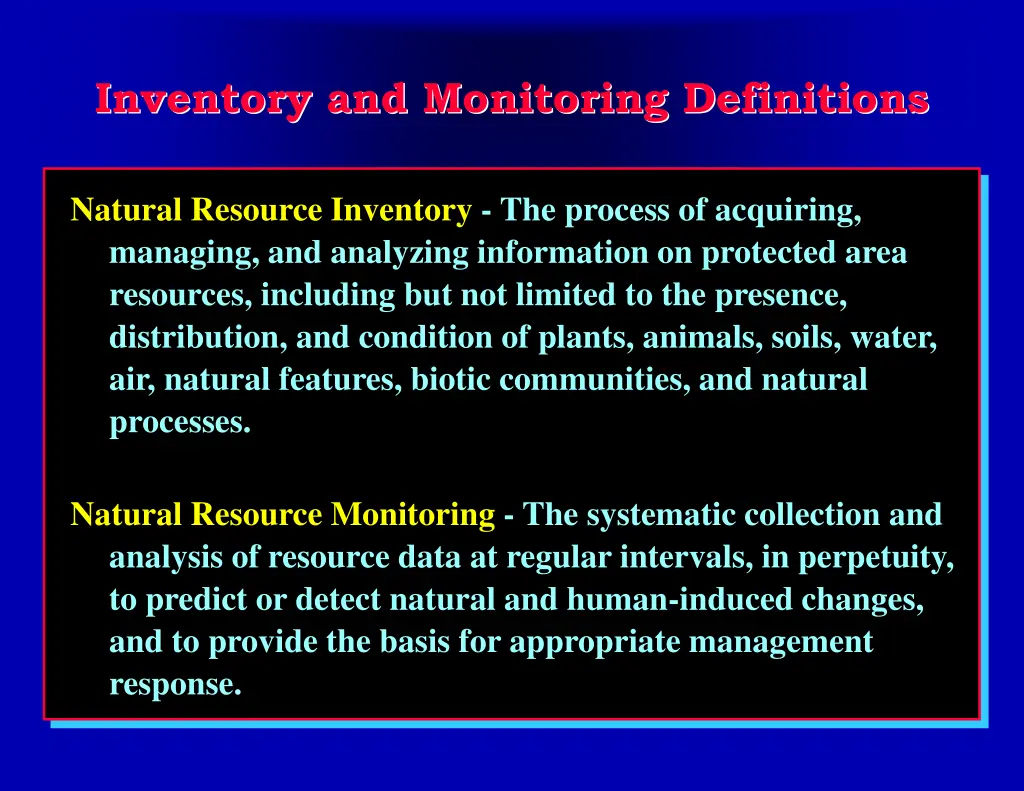 inventory and monitoring definitions