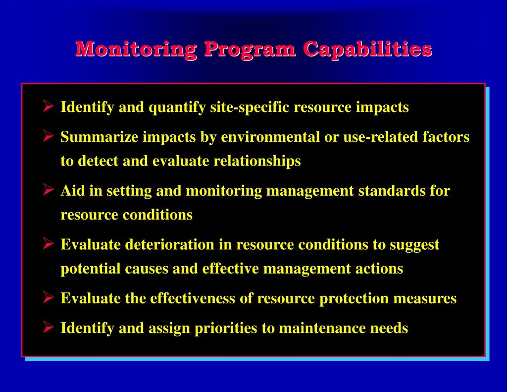 monitoring program capabilities