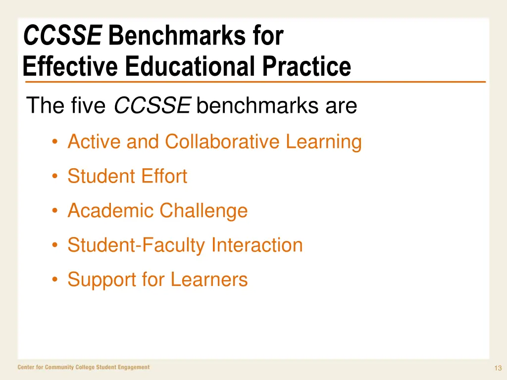 ccsse benchmarks for effective educational