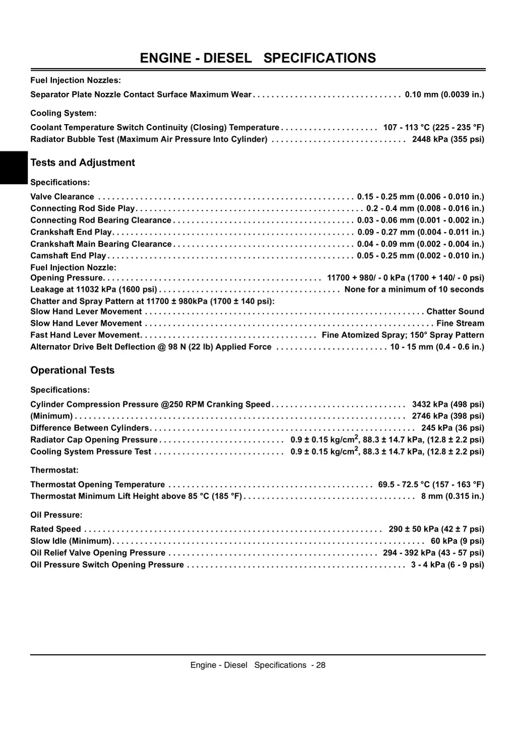 engine diesel specifications 5