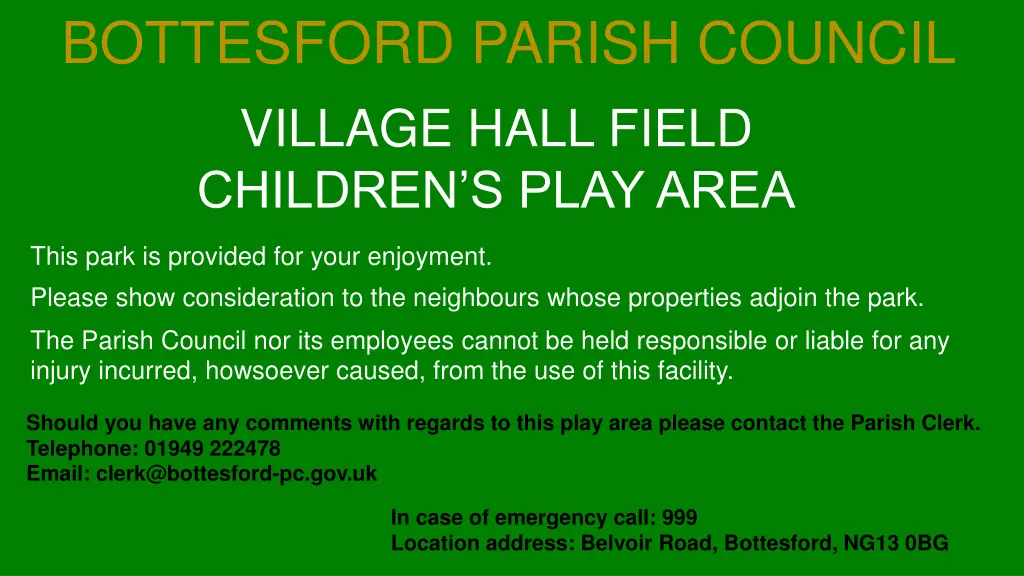 bottesford parish council village hall field