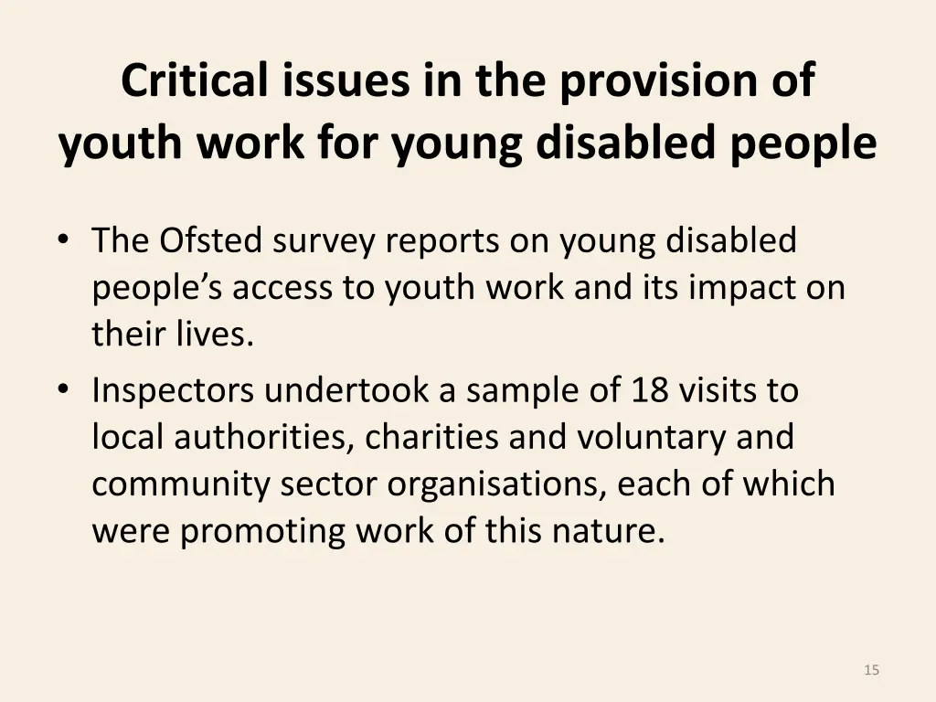 critical issues in the provision of youth work