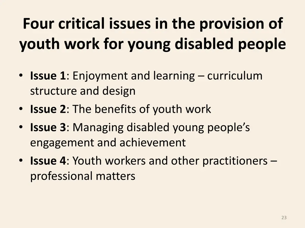 four critical issues in the provision of youth