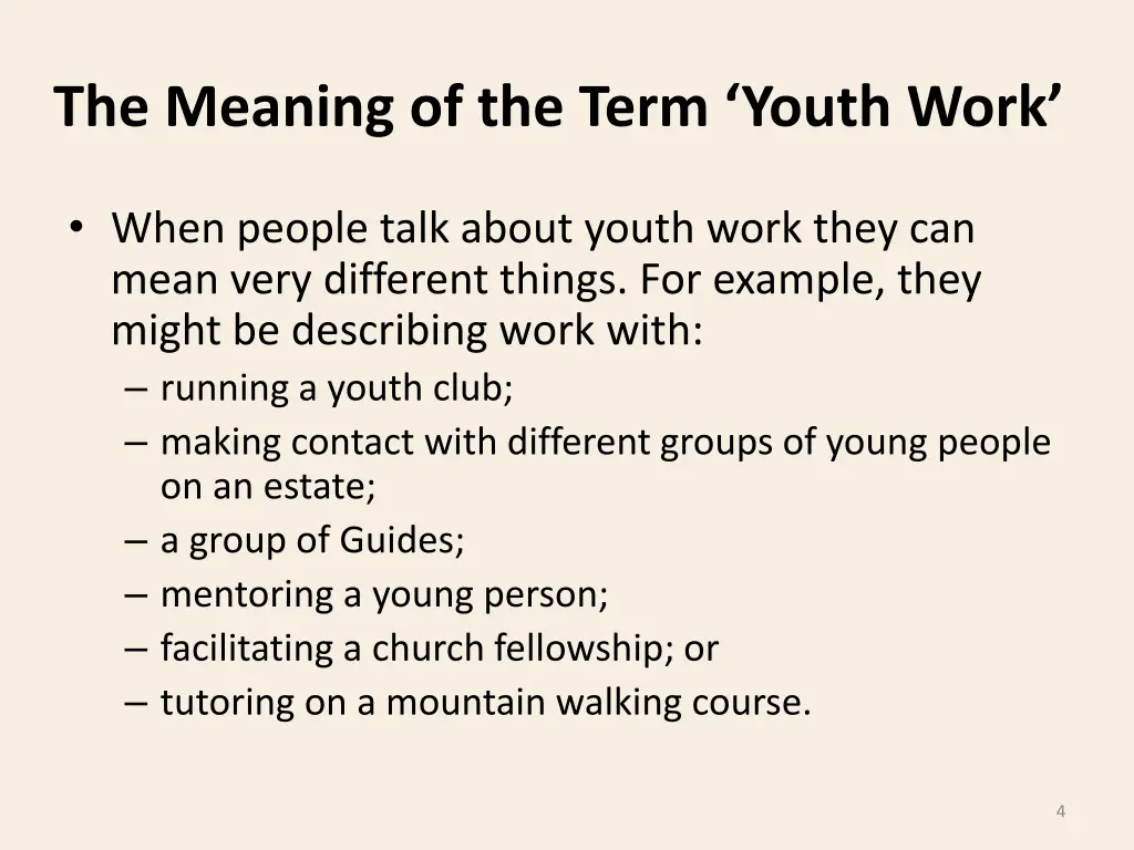 the meaning of the term youth work