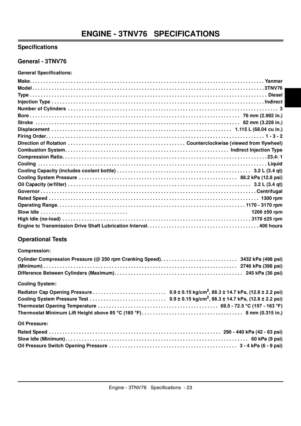 engine 3tnv76 specifications