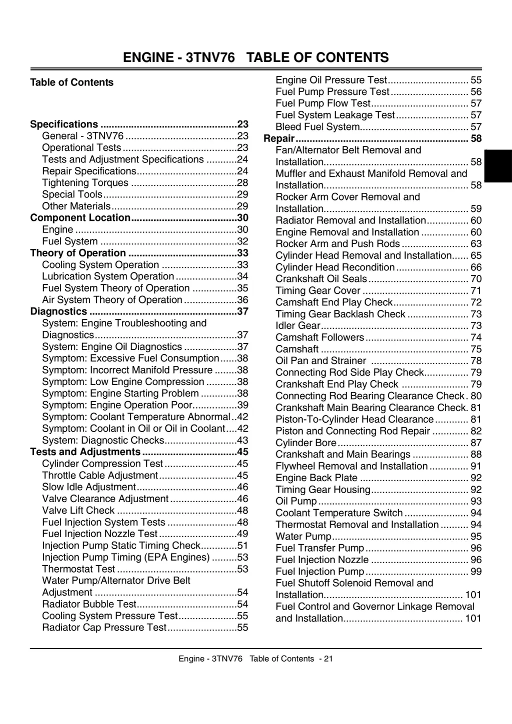 engine 3tnv76 table of contents