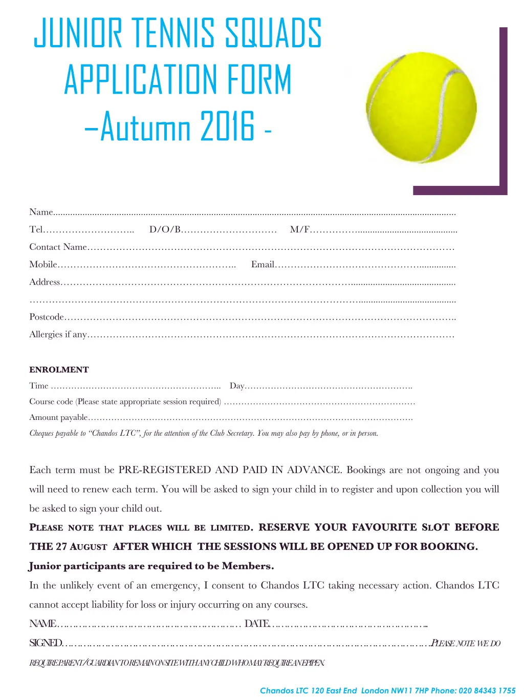 junior tennis squads application form autumn 2016