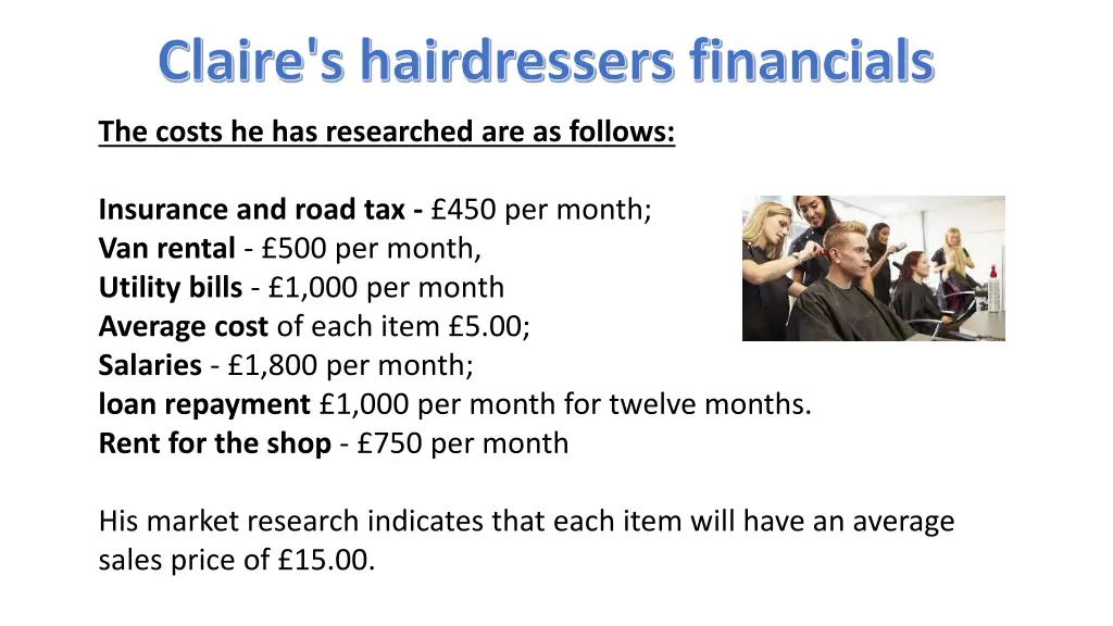 claire s hairdressers financials