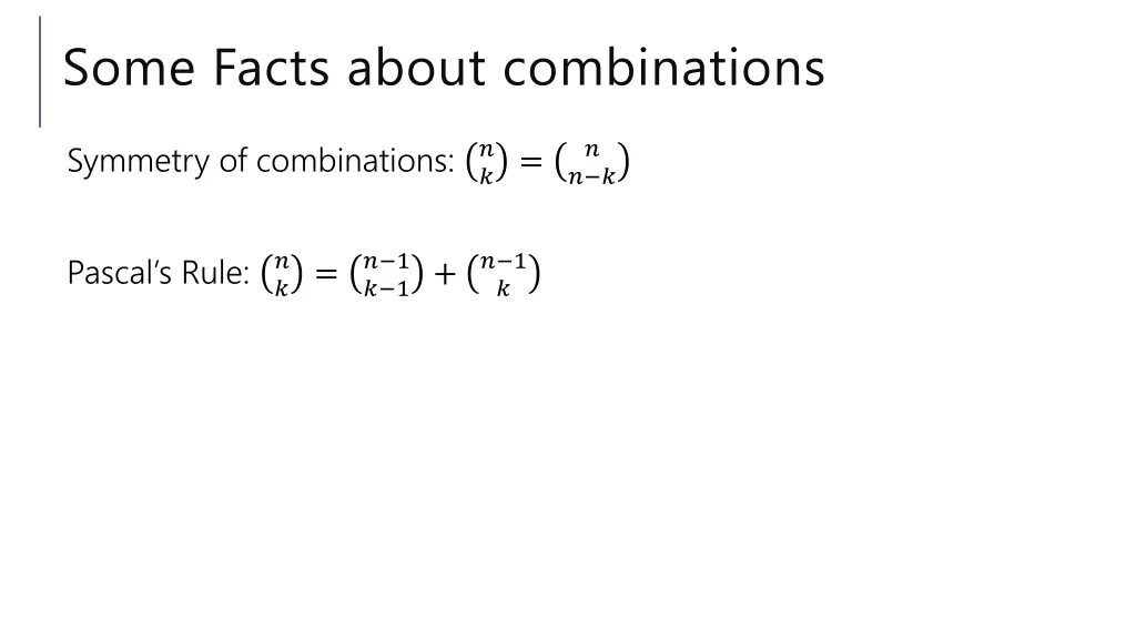 some facts about combinations