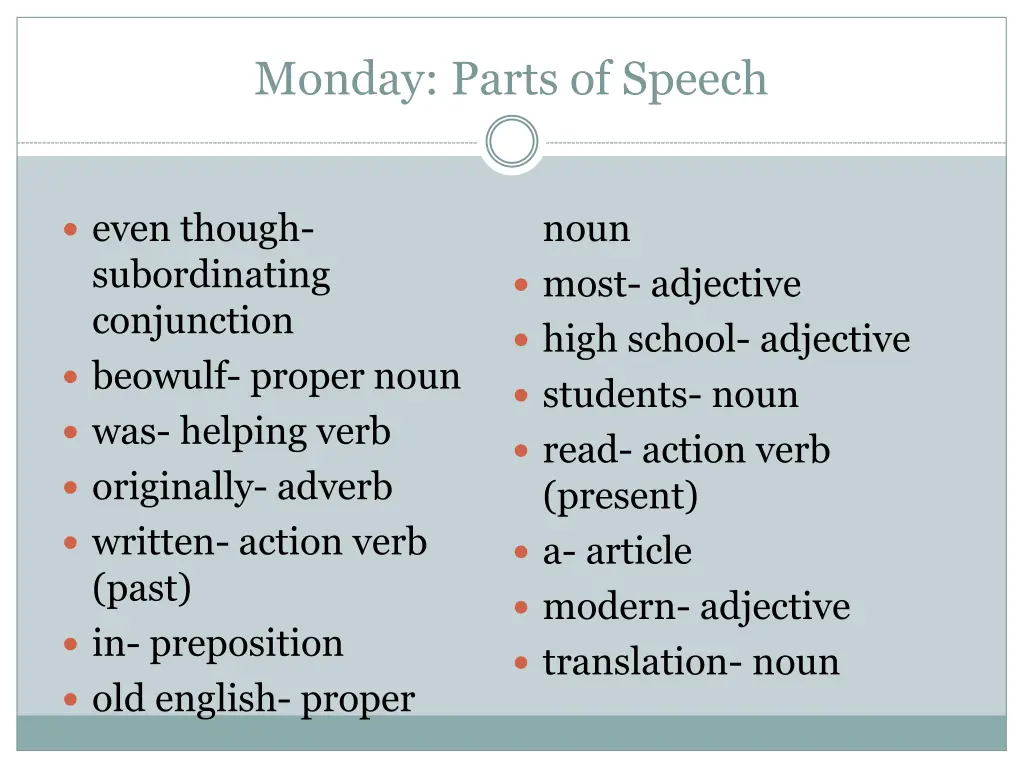 monday parts of speech 1