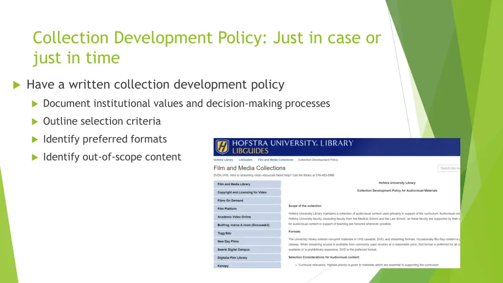 collection development policy just in case