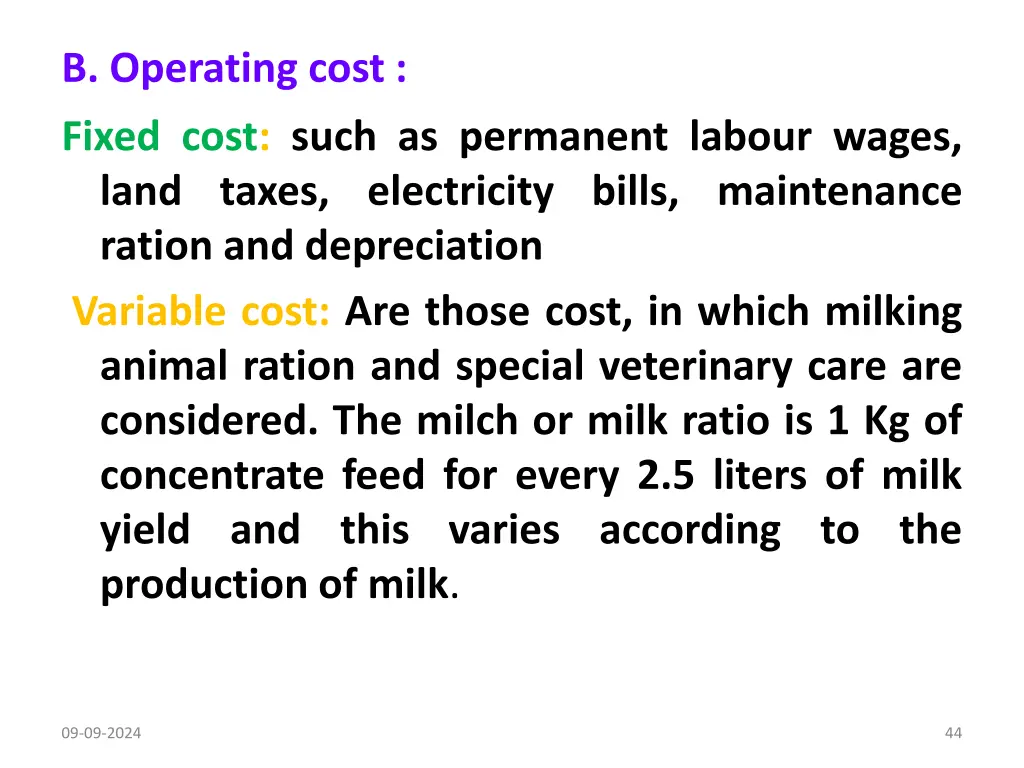 b operating cost fixed cost such as permanent