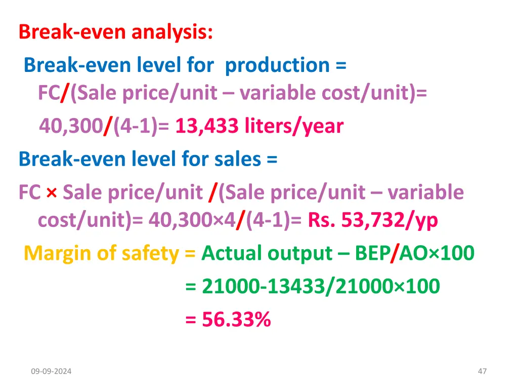 break even analysis break even level