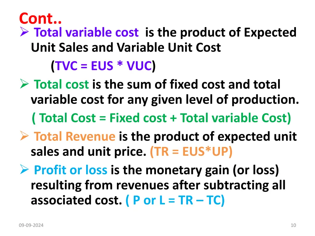 cont total variable cost is the product