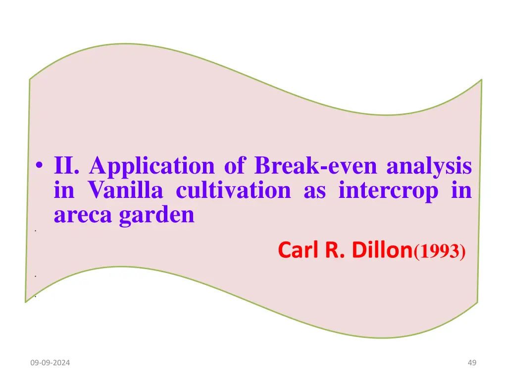 ii application of break even analysis in vanilla