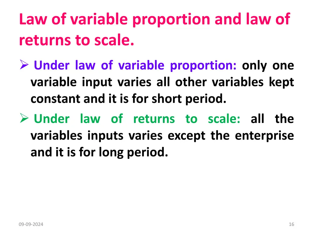 law of variable proportion and law of returns