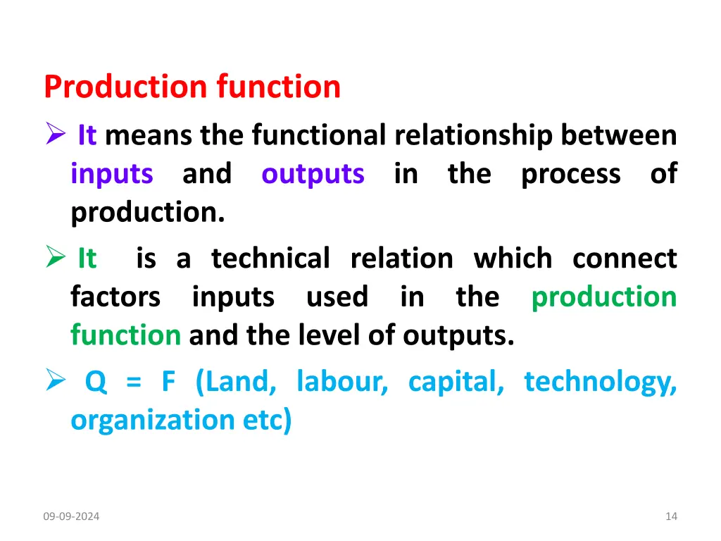 production function it means the functional