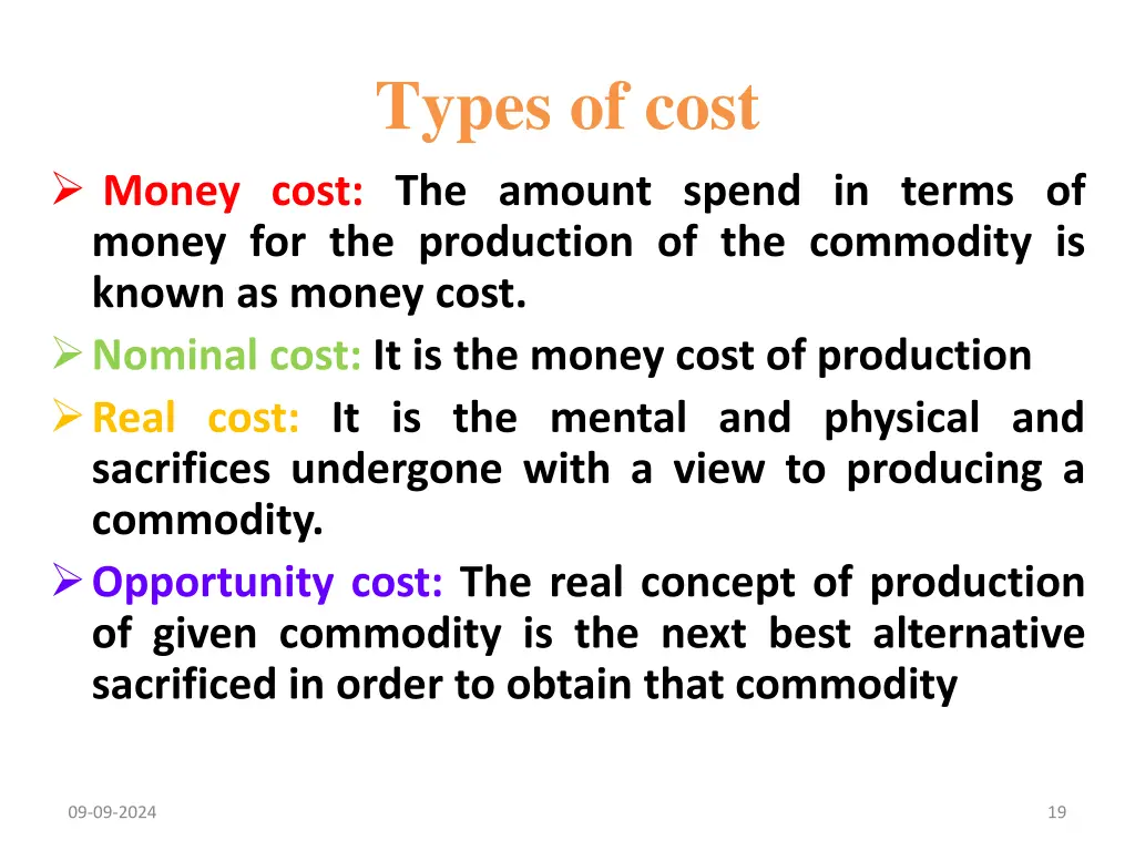 types of cost