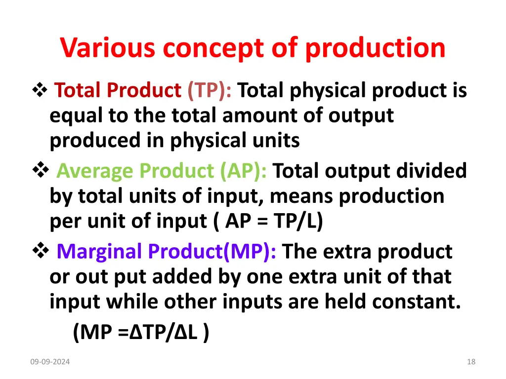 various concept of production