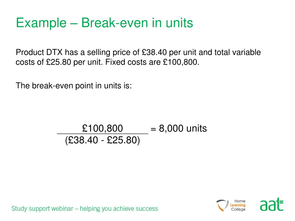 example break even in units