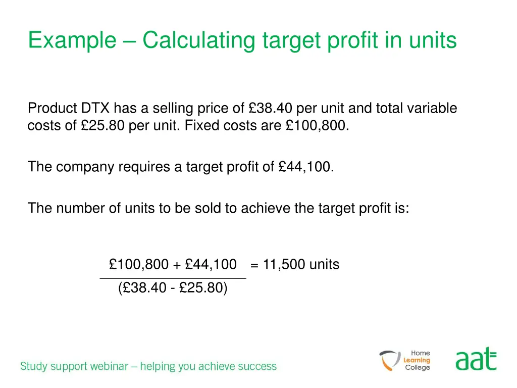 example calculating target profit in units