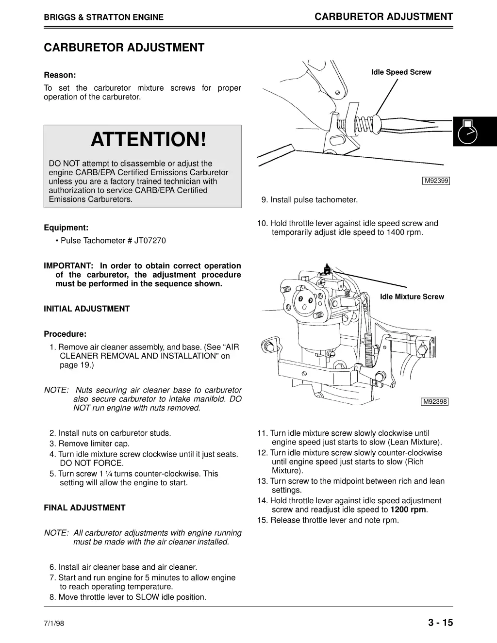 carburetor adjustment