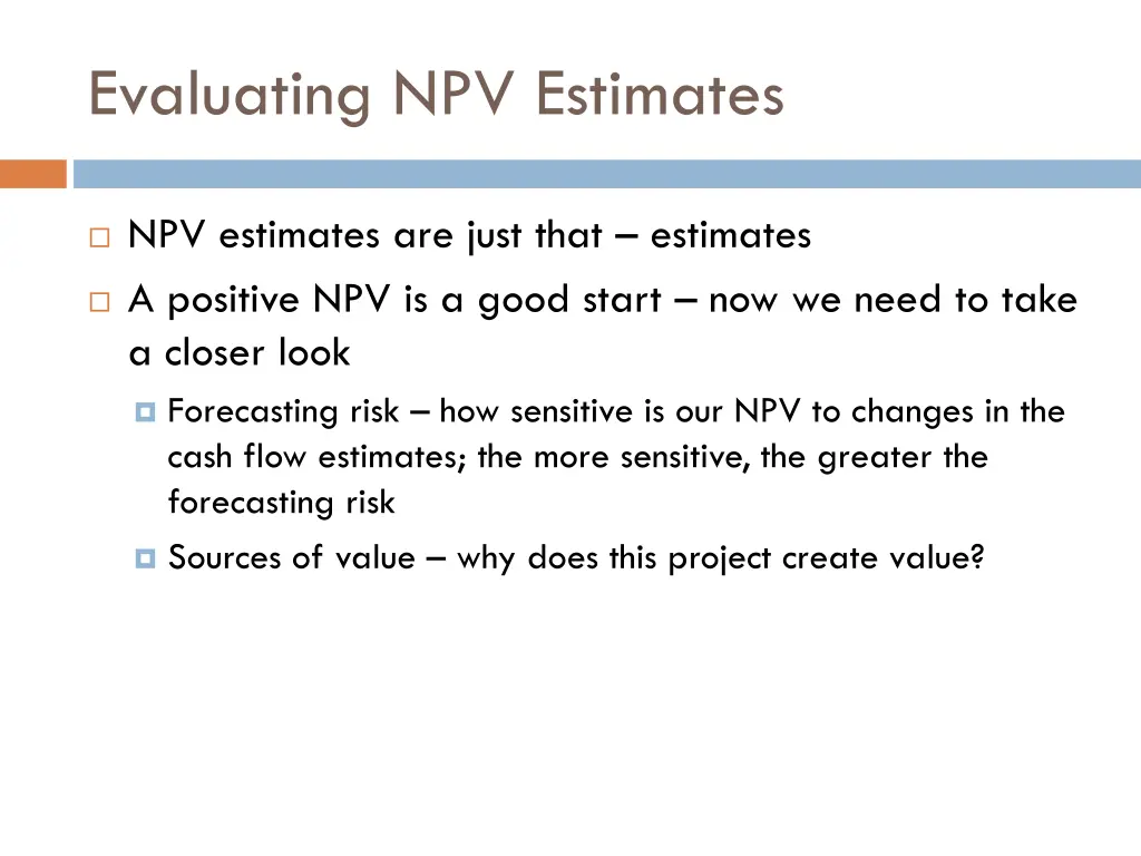 evaluating npv estimates