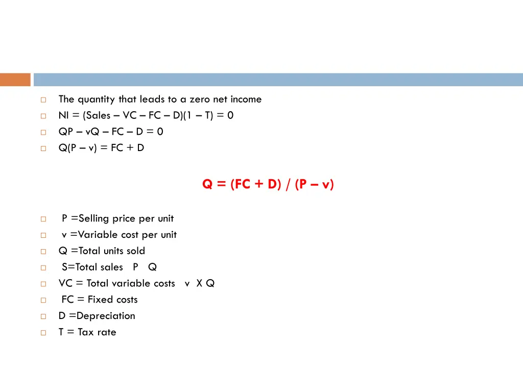 the quantity that leads to a zero net income