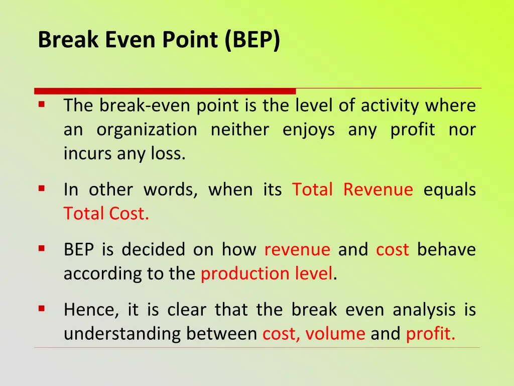 break even point bep