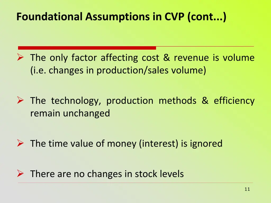 foundational assumptions in cvp cont