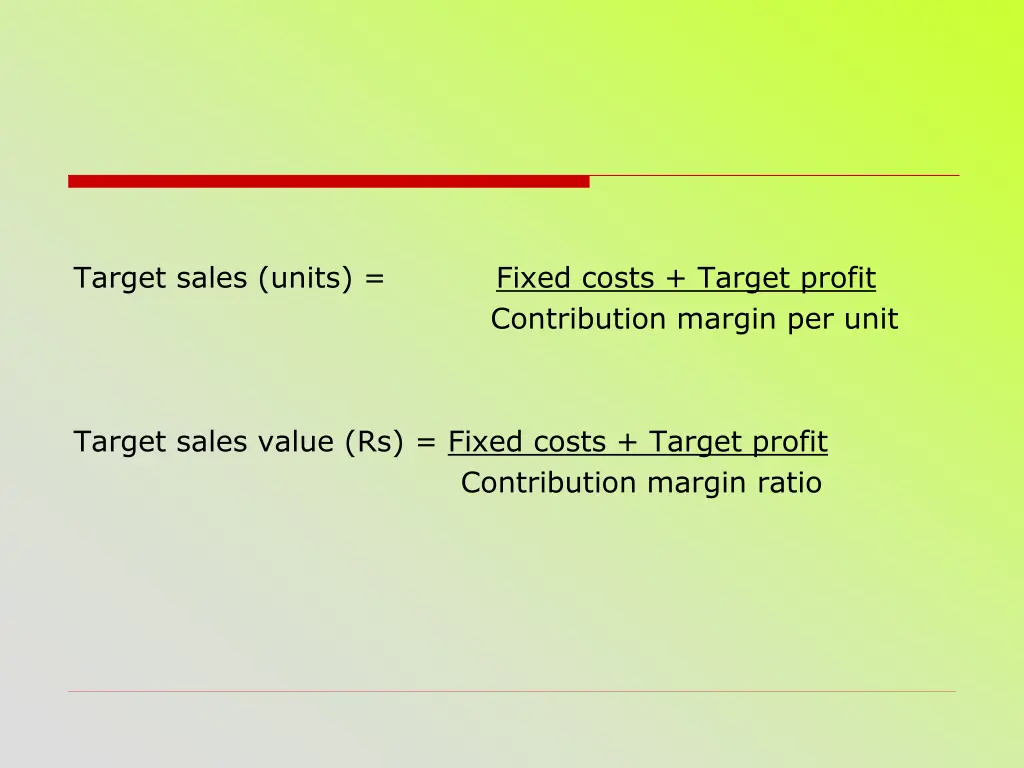 target sales units fixed costs target profit