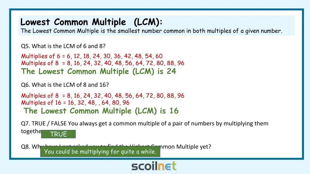 lowest common multiple lcm the lowest common 1