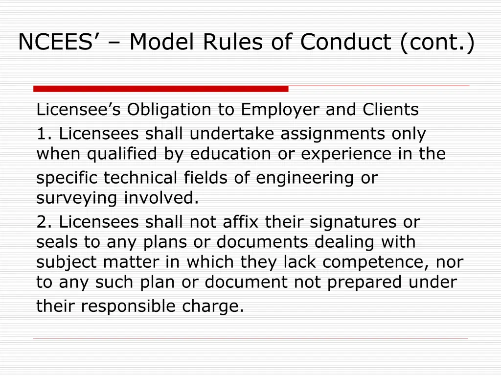 ncees model rules of conduct cont